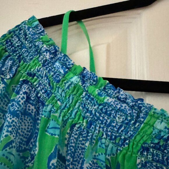 LILLY PULITZER OFF SHOULDER DRESS WOMEN XL GREEN BLUE FLORAL RESORT BOHO - Picture 4 of 10